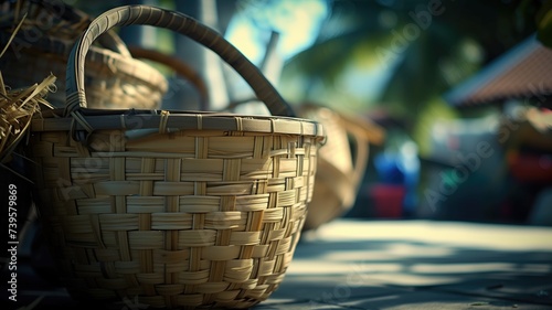 Close-up of a woven basket in soft focus