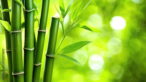 Bamboo stalks with green leaves and soft background