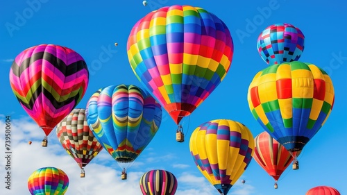 Colorful hot air balloons in a blue sky