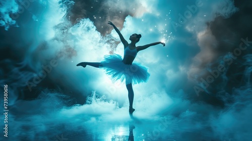 Wallpaper Mural Ballerina dancing in a mystical blue smoke-filled environment Torontodigital.ca