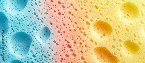 Vibrant water drops on multicolored background creating a dynamic visual impact