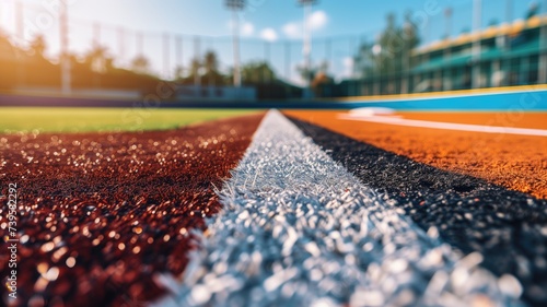 Ground-level view of a colorful athletic track