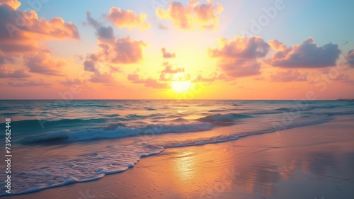 Sunrise over a tranquil ocean with clouds