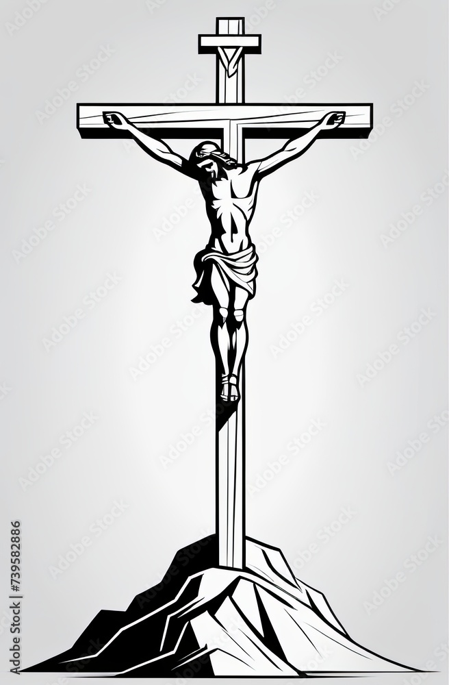Crucifixion of Jesus Christ. Black and white. Illustration by ...