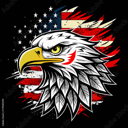 The head of an eagle against the background of the American flag. Vector cartoon illustration