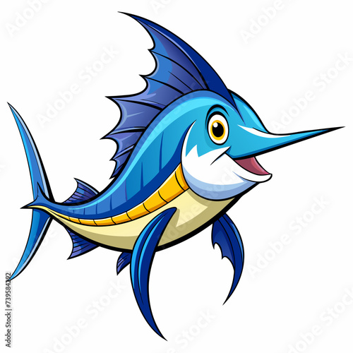 Needlefish cartoon character smiles. Sea fish with fins, vector illustration isolated on white