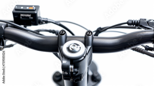 The handlebars with safety features such as an emergency shutoff button and a triggerstyle power switch.