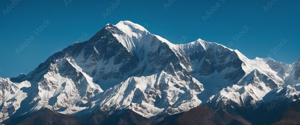 Majestic Himalayan Vista, snow-capped peaks reaching into the clear blue sky - obrazy, fototapety, plakaty 