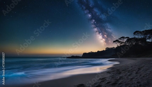 Sapphire Starlight Bay, a coastal scene where bioluminescent algae mimic the starry sky above. © vanAmsen