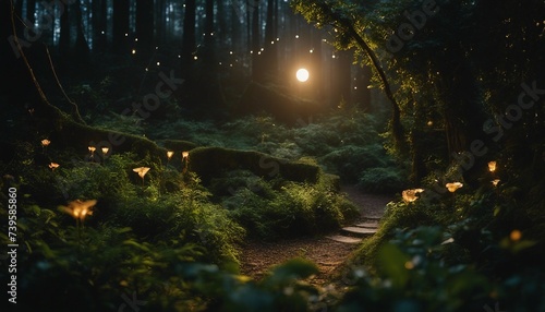 Secret Garden at Midnight, a hidden grove illuminated by the soft light of glow worms © vanAmsen