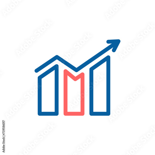 Ascending Success: Vector Icon of Growth Chart with Upward Arrow. Illustrating Business Progress, Financial Investment, and Analytical Insight.