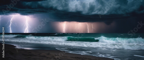 Thunderstorm Rolling Over the Ocean, with dramatic lighting illuminating the dark skies