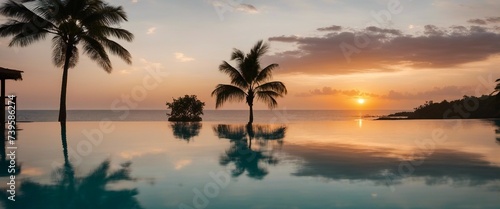 Tropical Resort Infinity Pool, an infinity pool at a tropical resort during sunset, with the water © vanAmsen