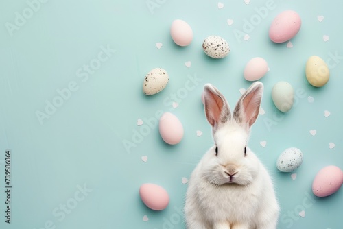 Happy Easter Eggs Basket sweet peas. Bunny in cross themed card flower Garden. Cute 3d handdrawn card easter rabbit illustration. Easter eggciting surprises card wallpaper Orange Sorbet photo