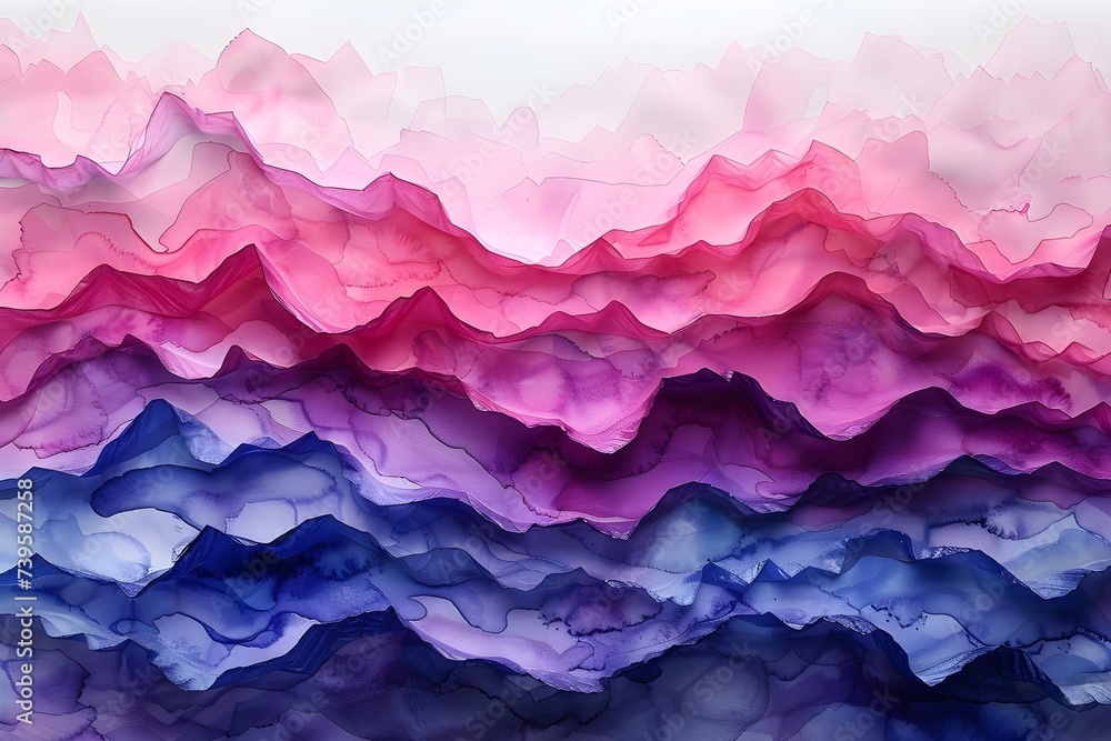 Fondo abstracto  acualera en tonos rosas, lilas y azules  sobre textura de papel que forma ondulaciones - obrazy, fototapety, plakaty 