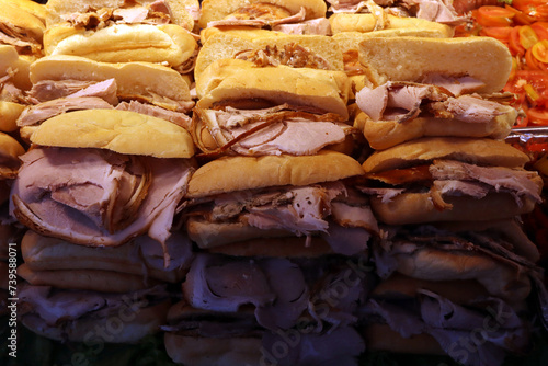 Porchetta sandwiches for sale. Italian food photo