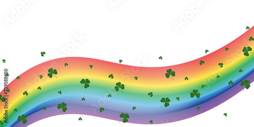 Composition for St. Patricks Day poster template. Clover leaves and rainbow. Concept holiday. For invitation greeting card social media post or flyer. Vector illustration.