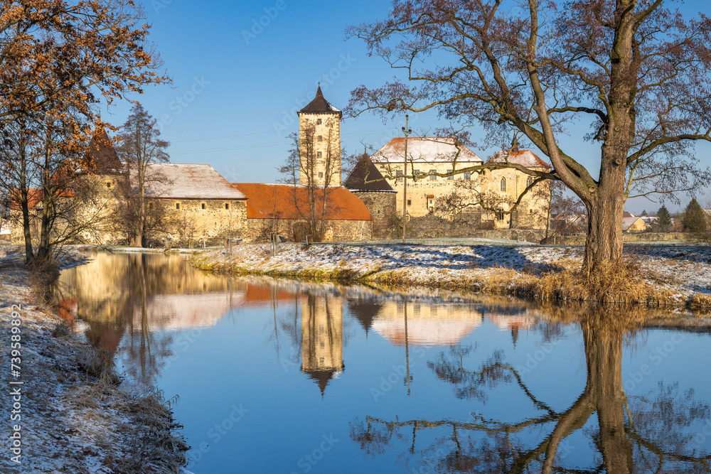 Fototapeta premium Svihov castle in winter, medieval landmark in Region Pilsen in Czech Republic, Europe.