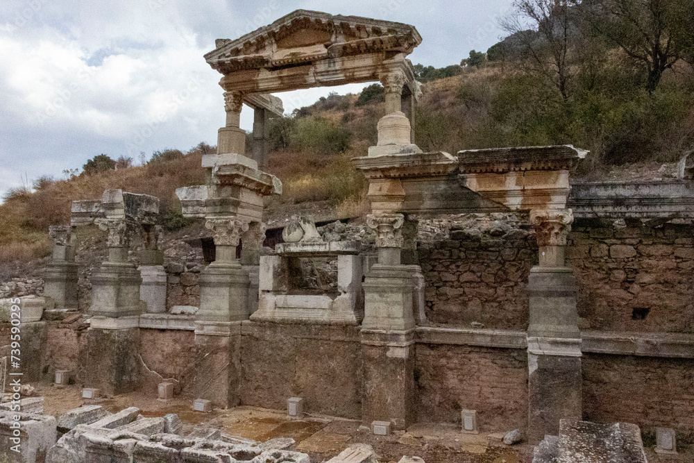 Ephesus Ancient Roman City Ruins. Old historical city ruins in Turkey.