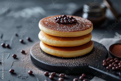 Selective focus on black background showcasing Japanese red bean pancakes dorayaki