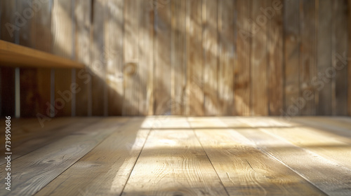 Pièce d'un chalet entièrement tapissée de lambris, parquet clair au sol photo