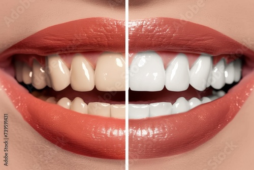 Image Before and after teeth whitening procedure featuring a close up of a woman s mouth with big lips open wide showcasing straight beautiful teeth Maintain ora