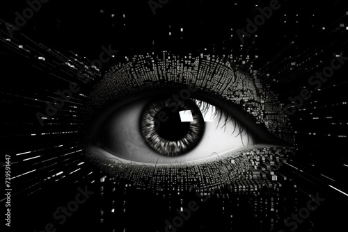 an eye in a square on black and white background