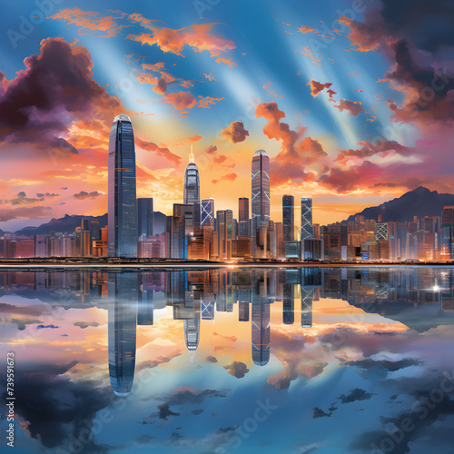 Evening Twilight: An Illuminated FZ Metropolitan Skyline with Spectacular Water Reflections © Ophelia