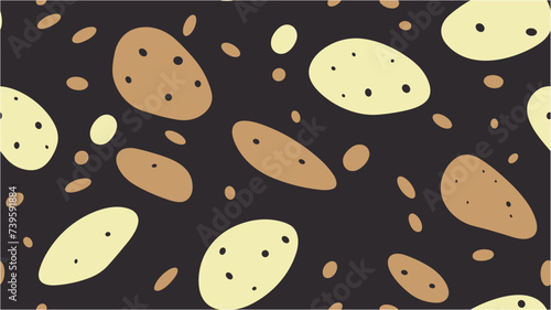 Background for surfaces, printing on paper and fabric. Seamless texture with ripe potato. Vector peanut seeds seamless pattern or background. Vector illustration.