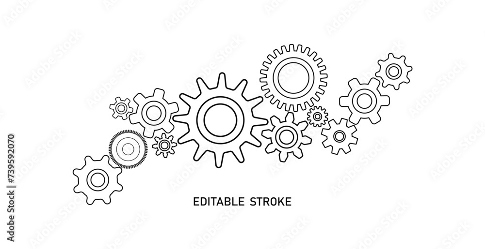 Cogwheels outline set vector design. Gears set graphic to use in technology, business, mechanics and engineering projects. 
