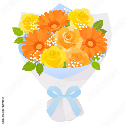 ガーベラと薔薇の花束_ベクターイラスト
