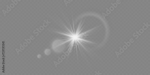 White glowing light, explosion and starburst.Effect with rays and flares. On a transparent background.