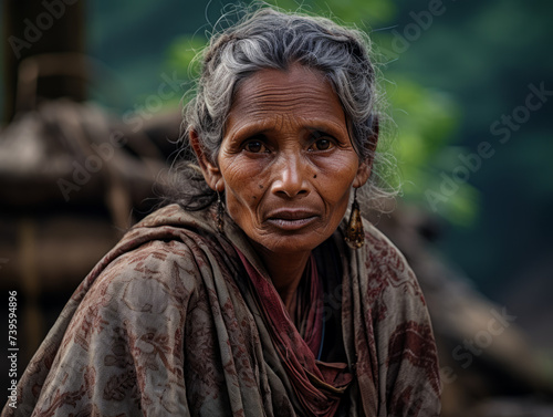 Dramatic Lighting: Indian Village Woman in the Forest