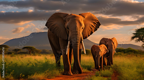 Tender Moments in the Wild: A Close-Knit Family of Elephants Navigating the Vibrant African Savannah
