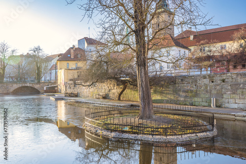 Pilsen town, City park the Mill Race (in Czech Mlynska strouha), also known as Pilsen's Venice, relaxing area in centre of town, Czech Republic, Europe. photo