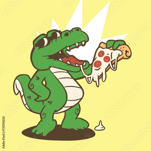 Crocodile Alligator Pizza Mascot Vector Cartoon
