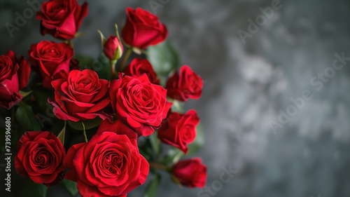 A bouquet of red roses on a blurred background
