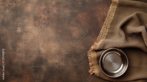 Empty cup on burlap with rustic backdrop
