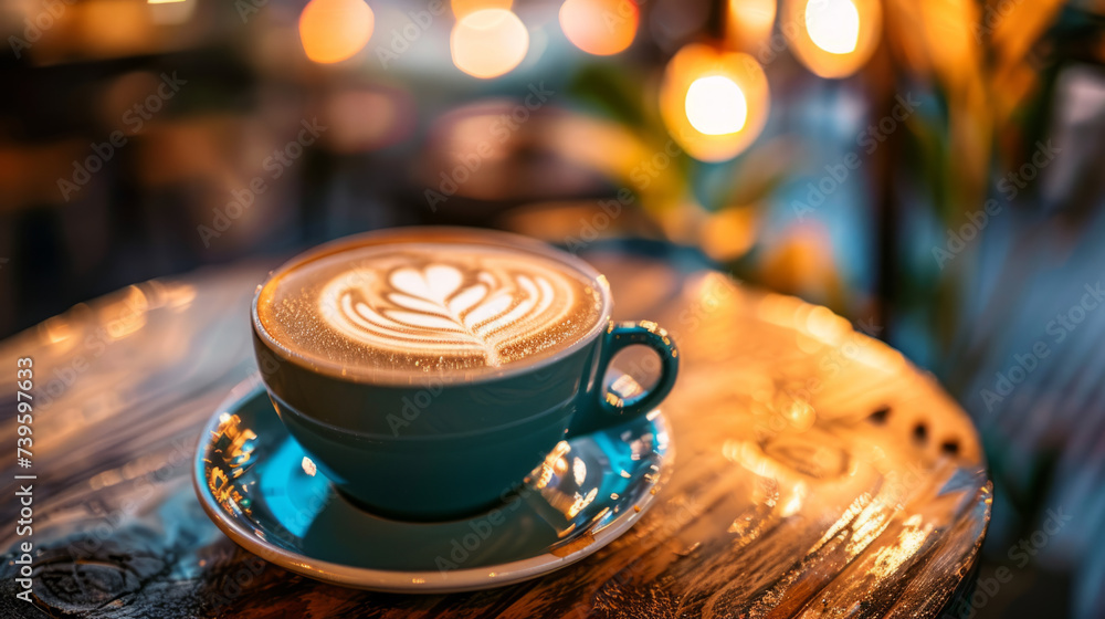 Latte Coffee on Wooden Table Latte Coffee on Wooden Table