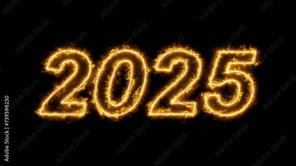 Burning numbers 2025 sparklers on a black background. 3d render illustration. Burning numbers 2025 sparklers on a black background. 3d render illustration.
