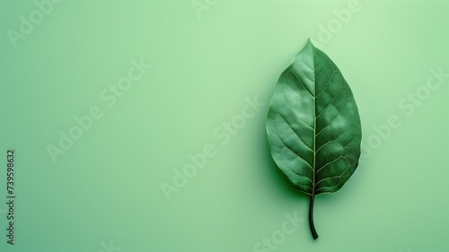 Green leaf on a mint green background