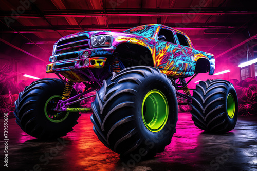 Neon-Lit Monster Truck at Show © Dmitry Rukhlenko