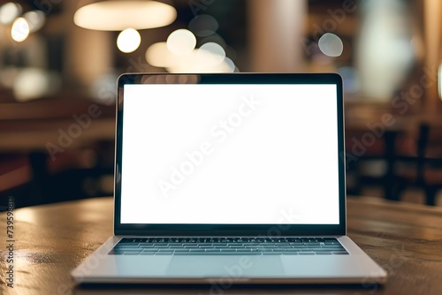 Close-up of Laptop with White Screen, text, copy space, technology, communication