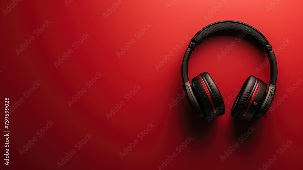 Red headphones on a red background Red headphones on a red background