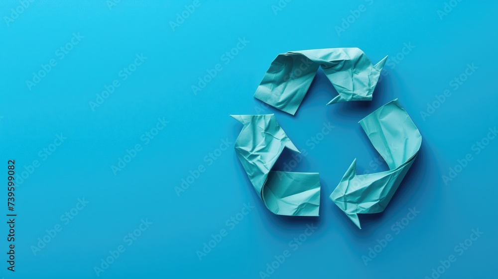 Crumpled paper forming recycling symbol on blue Crumpled paper forming recycling symbol on blue