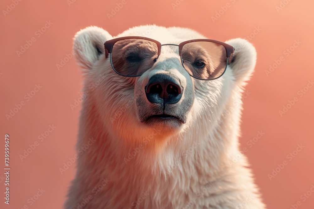 Cool polar bear with sunglasses against peach fuzz background