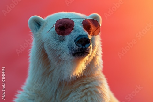 Cool polar bear with sunglasses against peach fuzz background