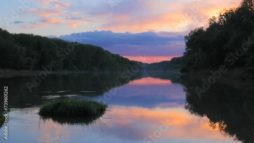 Wallpaper Mural River Flowing in the Evening at Blue Hour with Pink and Orange Sky and Relfection on the Water Torontodigital.ca