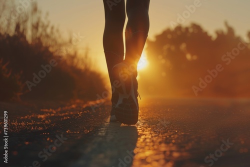 Runner jog on road silhouette at sunrise