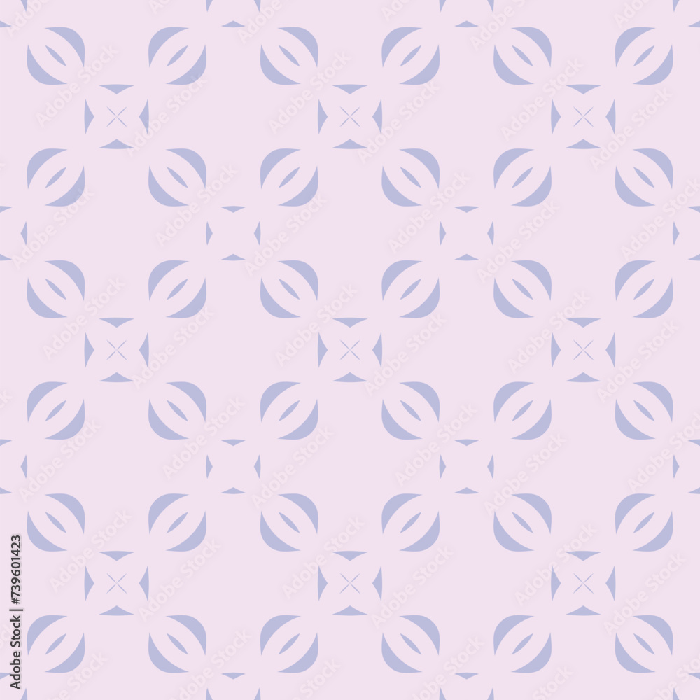 Subtle minimal vector geometric seamless pattern with small curved shapes, grid, mesh, flower silhouettes. Simple lilac color ornamental texture. Abstract minimalist background. Repeating geo design